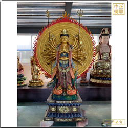 帶背光彩繪千手觀音銅雕 帶背光彩繪千手觀音銅雕